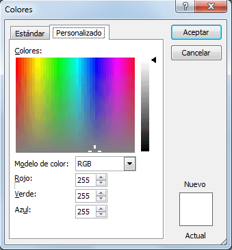 Paleta de colores personalizados en Excel