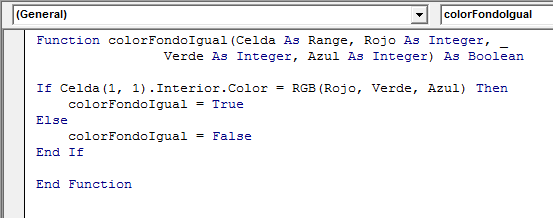 Código VBA para evaluar el color de fondo de una celda