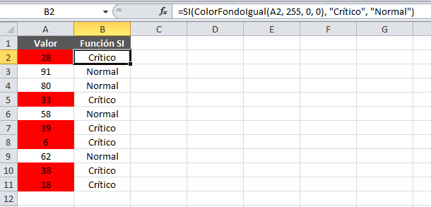 Evaluar el color de fondo de una celda en Excel