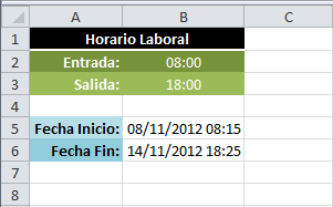 Calcular horas laborables entre dos fechas en Excel