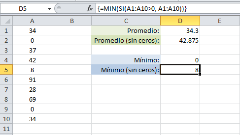 Valor mínimo sin considerar los ceros