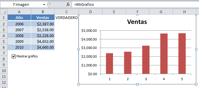 Mostrar gráfico de Excel con una casilla de verificación