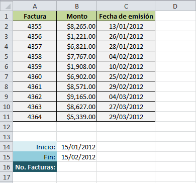 Contar los registros de Excel entre dos fechas
