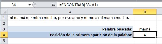 Posición de la primera aparición de una palabra en Excel