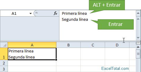 Salto de línea en una celda de Excel