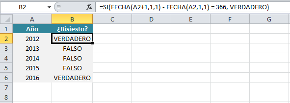 Fórmula para determinar un año bisiesto en Excel