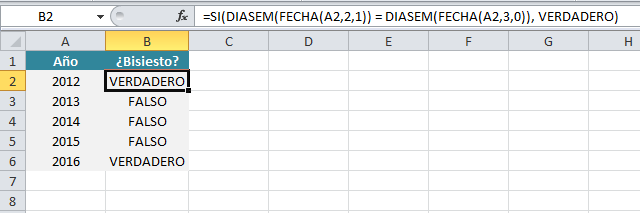 Similitud de días de Febrero en año bisiesto en Excel