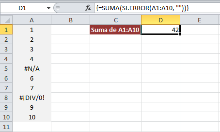 Sumar rangos que contienen errores con la función SI.ERROR