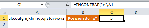 La función ENCONTRAR en Excel 2010
