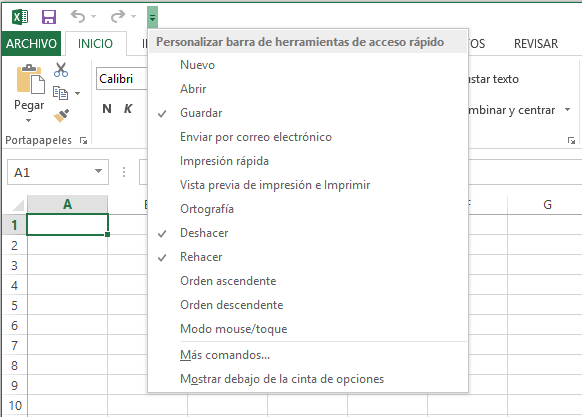 Personalizar la barra de herramientas de acceso rápido en Excel 2013