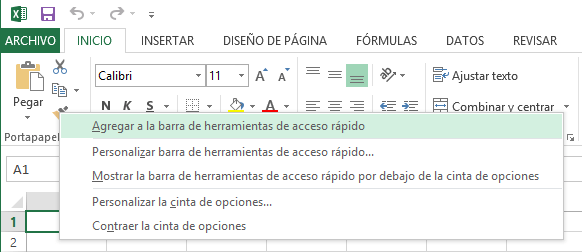 Agregar comando de la cinta de opciones a la barra de herramientas de acceso rápido