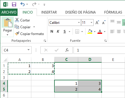 Copiar y pegar rangos de celdas en Excel 2013