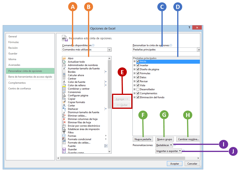 Personalizar la cinta de opciones en Excel 2013