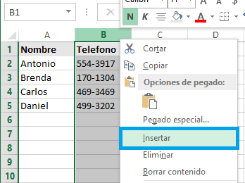 Insertar una columna en Excel 2013