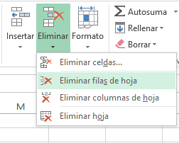 Eliminar una fila en Excel 2013