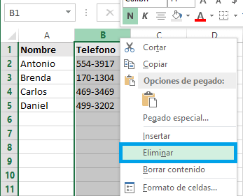 Cómo eliminar una columna en Excel 2013