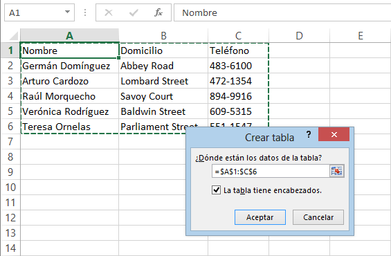 Cómo crear una tabla en Excel 2013