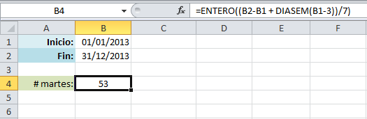Contar cantidad de días específicos entre dos fechas en Excel