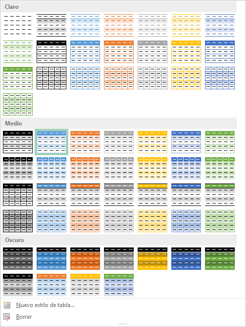 Cambiar el estilo de una tabla en Excel 2013