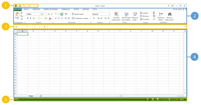 Ventana principal de Excel 2013