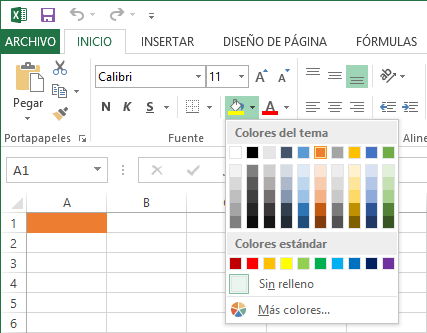 Relleno de una celda en Excel 2013