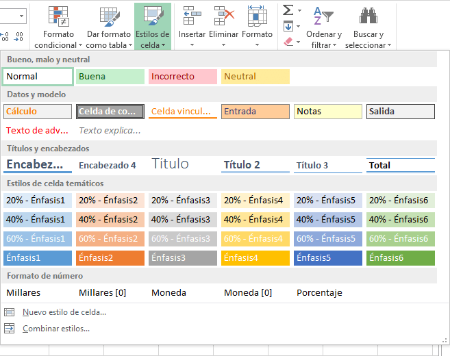 Estilos de celda en Excel 2013