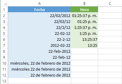Ingresar fechas y horas en Excel 2013