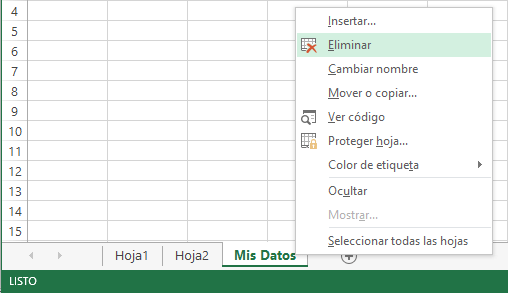 Cómo eliminar un hoja en Excel 2013