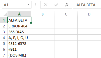 Ejemplos de texto en Excel