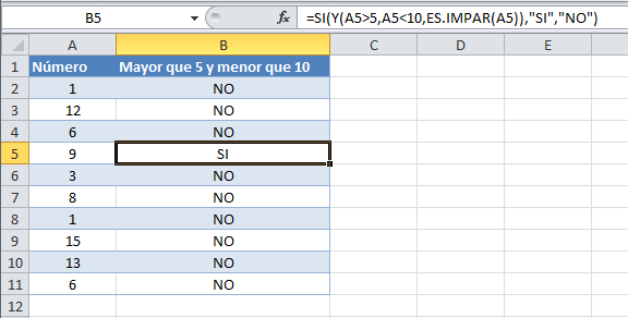 Función SI con varias condiciones en Excel 2010