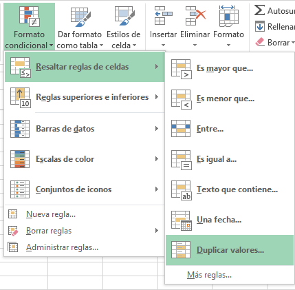 Resaltar duplicados con formato condicional en Excel 2013