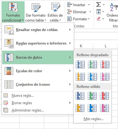 Dar formato condicional con barras de datos en Excel 2013