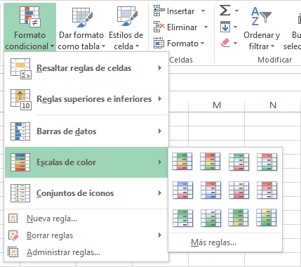Escalas de color en Excel 2013