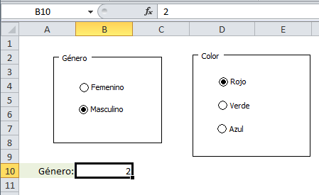 Crear varios grupos de botones de opción en Excel