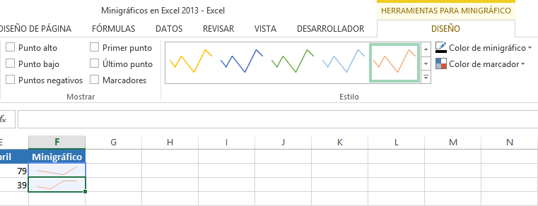 Editar un minigráfico en Excel 2013