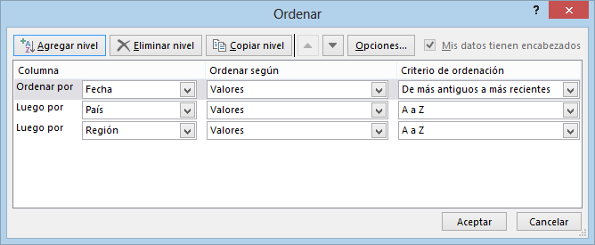 Ordenar y filtrar en Excel
