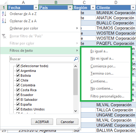 Filtrar datos en una tabla de Excel 2013