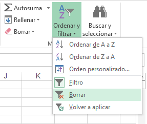 Borrar el filtro de una tabla en Excel 2013