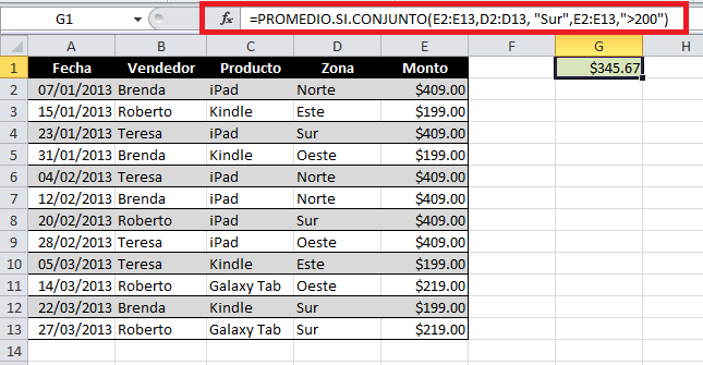 Promedio en Excel con más de una condición