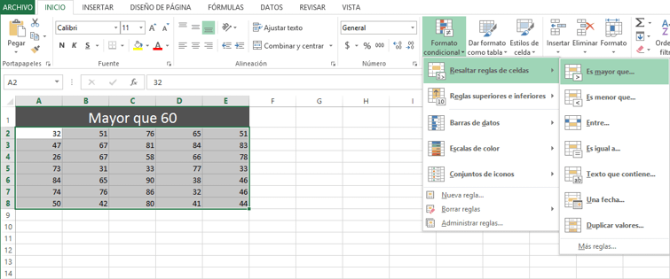 Definición de formato condicional en Excel 2013