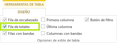 Agregar la fila de totales a una tabla en Excel 2013