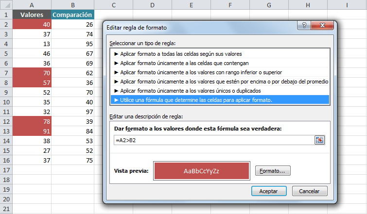 Cambiar color de una celda en Excel segun el valor de otra celda