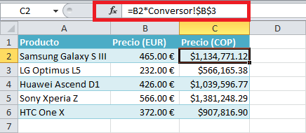 Convertidor de moneda extranjera en Excel