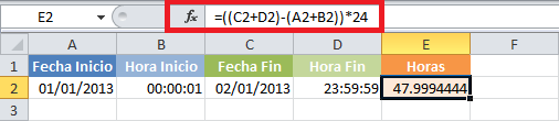 Cálculo de horas entre dos fechas en Excel