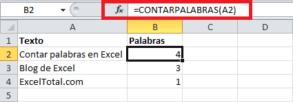Macro para contar palabras en Excel
