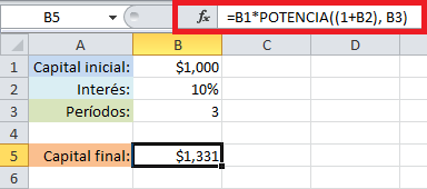 Fórmula de interés compuesto en Excel