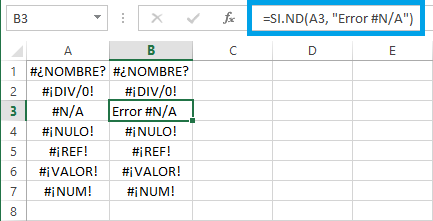 Ejemplo de la función SI.ND en Excel