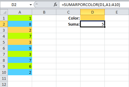 Sumar por el color de celda en Excel