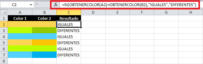 Operaciones según el color de celda en Excel