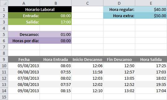 Calcular horas extras en Excel